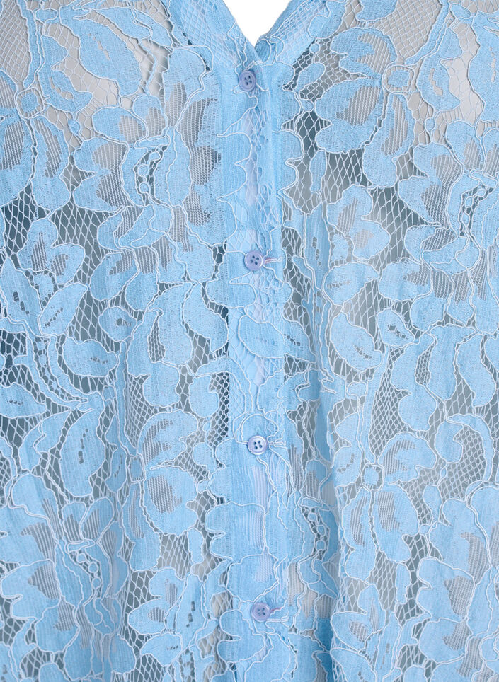 Blouse en dentelle &agrave; manches courtes et col V, Bleu, Packshot image number 2