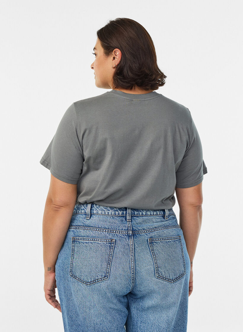 T-shirt basique en coton &agrave; col rond, Gris, Model image number 2