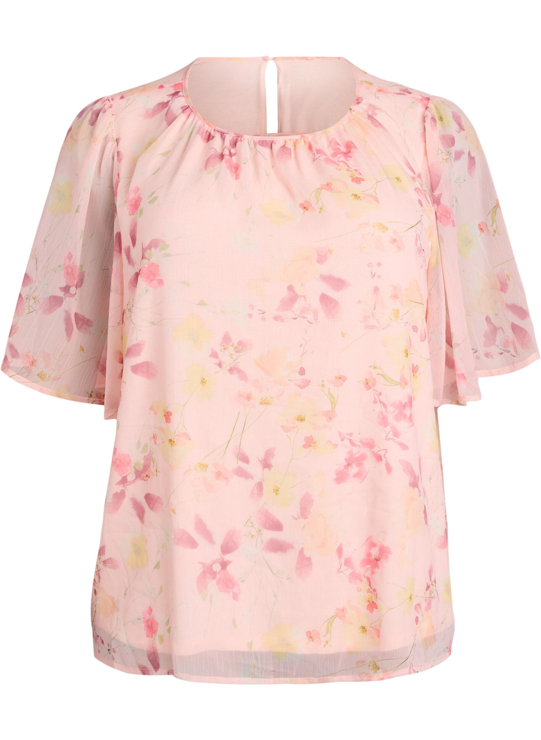 Zizzi Blouse &agrave; imprim&eacute; floral et manches vaporeuses, Orange clair, Packshot image number 0