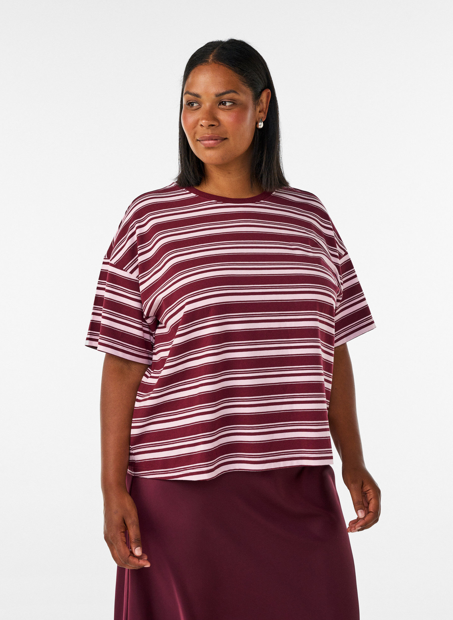 ZizziT-shirt boxy &agrave; rayures, Bordeaux, Model image number 0