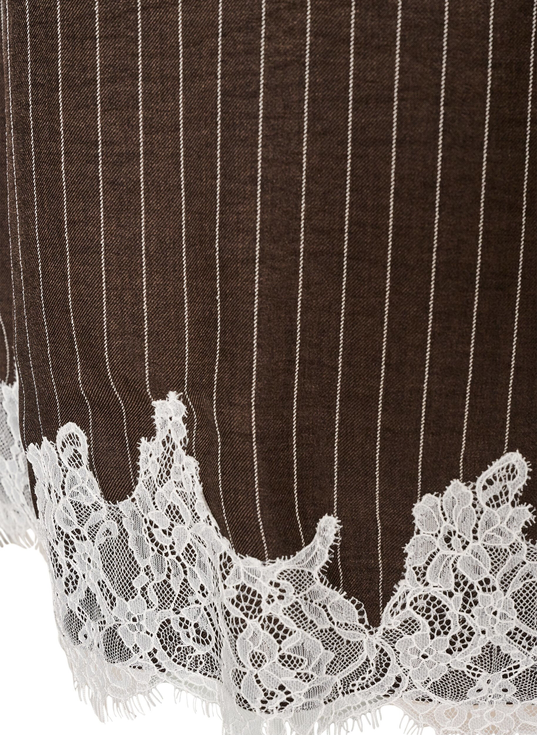ZizziRobe mi-longue avec de fines rayures et des finitions en dentelle, Marron, Packshot image number 4