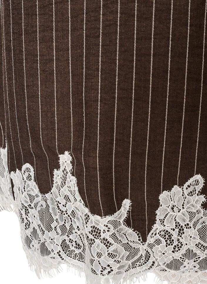 Robe mi-longue avec de fines rayures et des finitions en dentelle, Marron, Packshot image number 4
