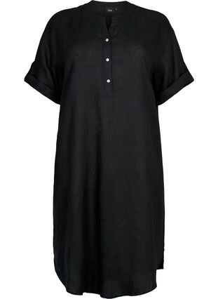 Robes à manches courtes en 100% lin, Black, Packshot image number 0