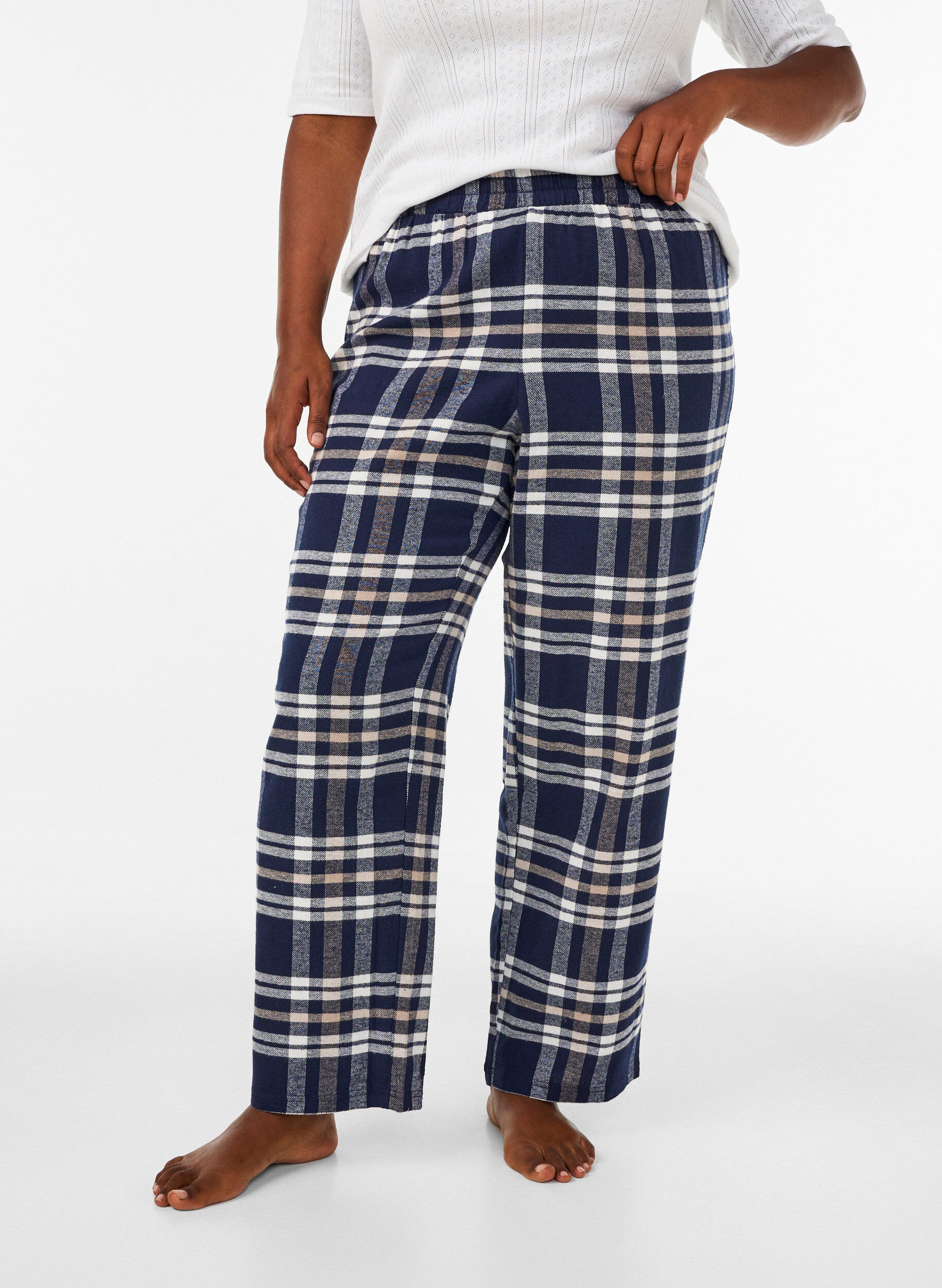 Bas de pyjama &agrave; carreaux en coton, Bleu, Model