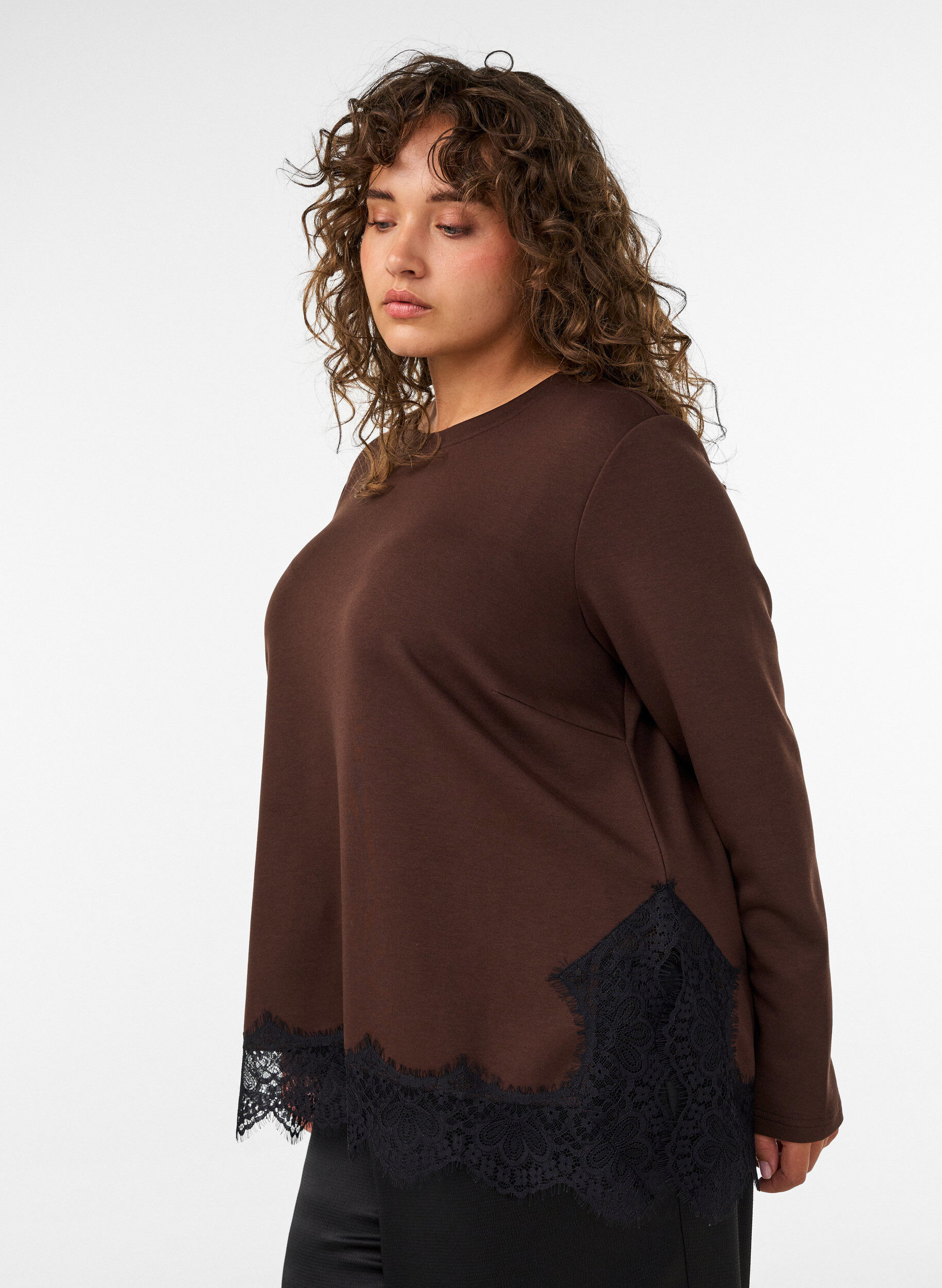 ZizziBlouse en jersey avec dentelle, Marron, Model image number 3