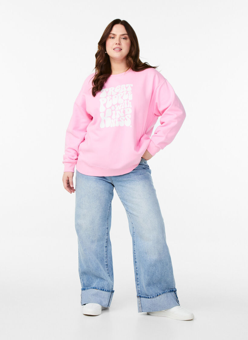 Sweat-shirt avec texte imprimé, Bubblegum, Model image number 2