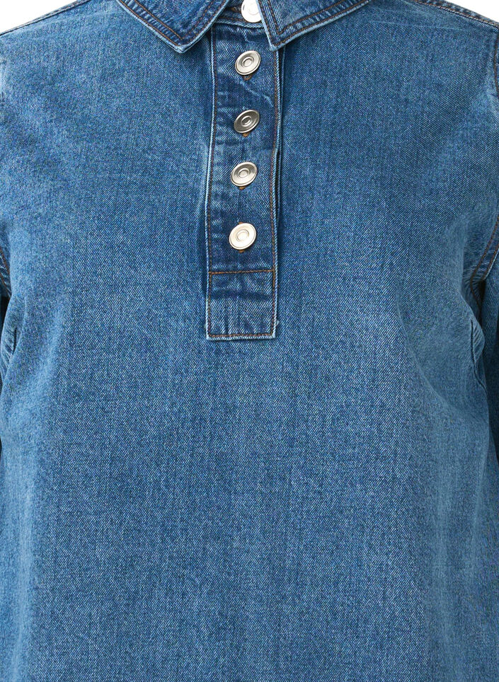 Robe courte en denim, manches longues, forme trapèze, Blue Denim, Packshot image number 3