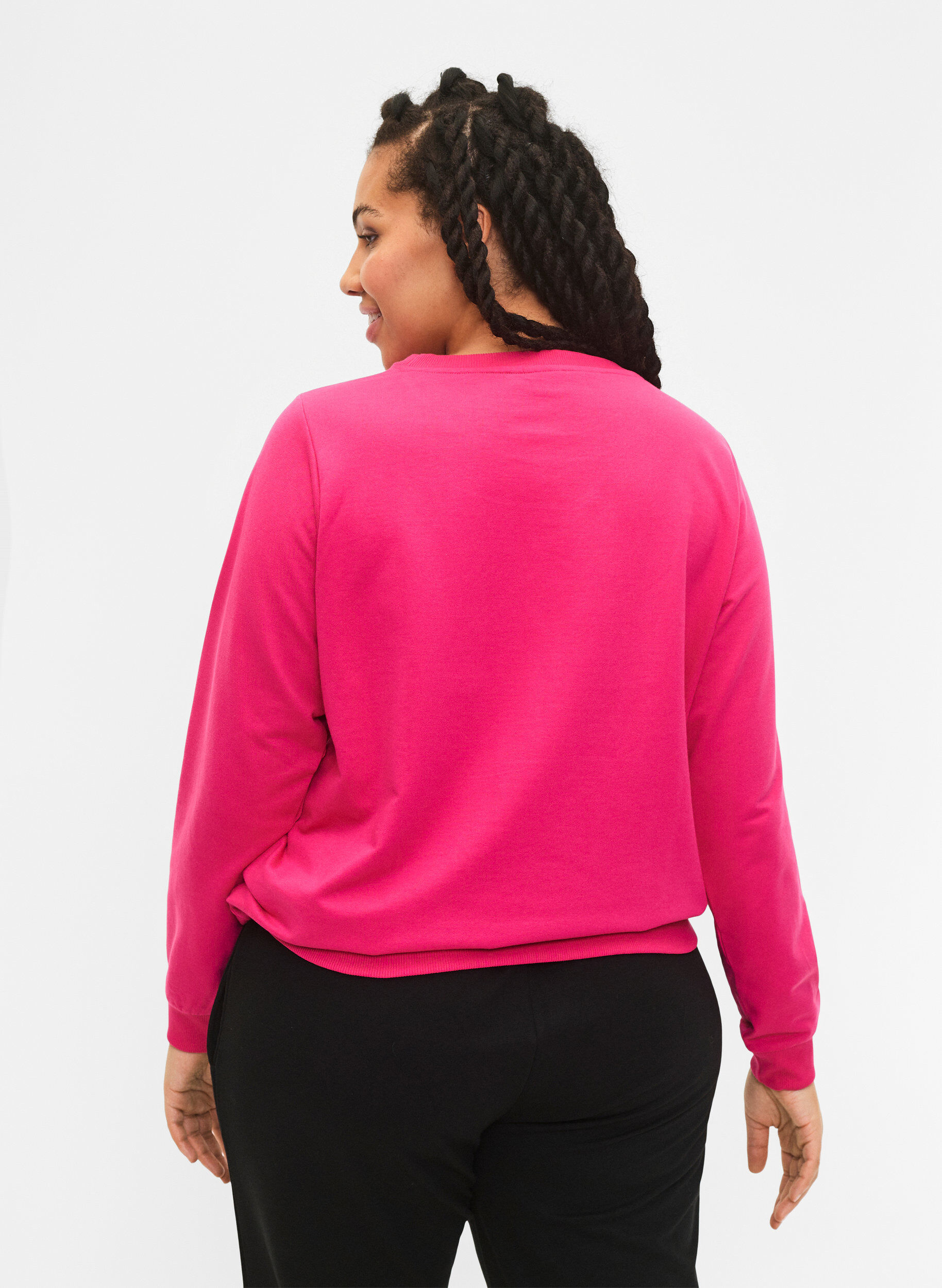 Zizzi Sweatshirt avec texte, Fuchsia P. W. Reset, Model image number 1