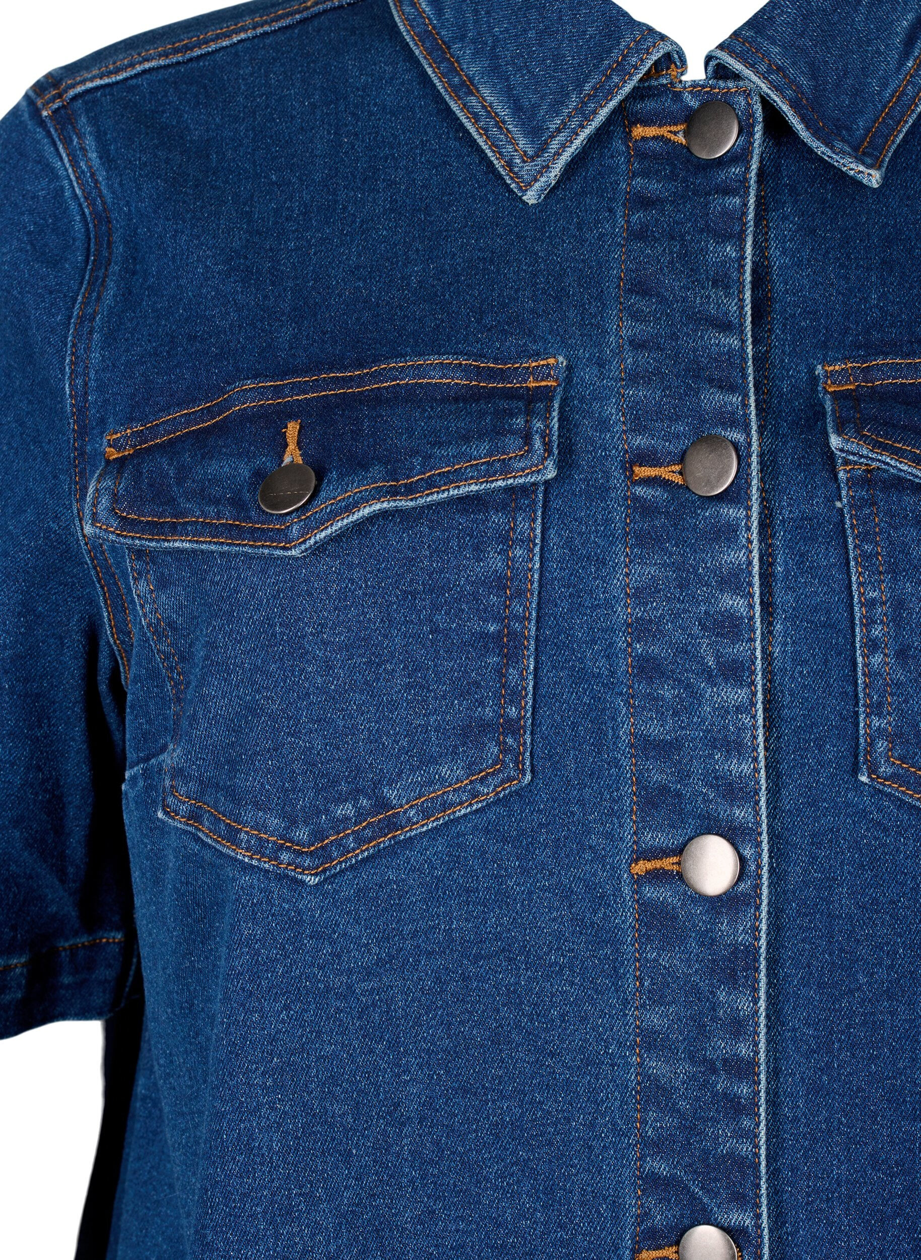 Zizzi Robe en denim avec boutons et manches courtes, Bleu, Packshot image number 2