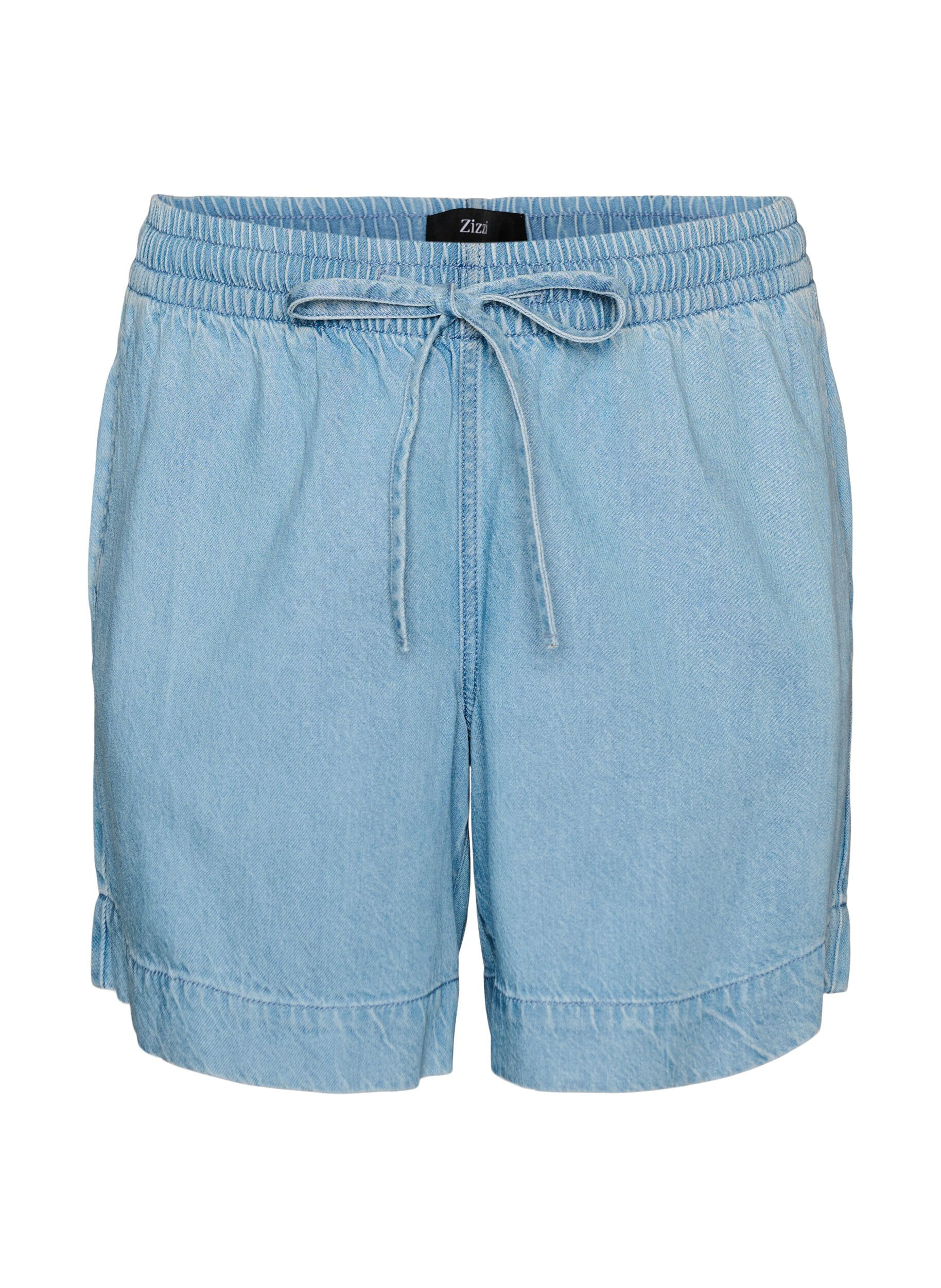 ZizziShort aspect denim avec taille &eacute;lastiqu&eacute;e et cordon de serrage, Bleu Clair, Packshot image number 0