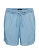 Short aspect denim avec taille &eacute;lastiqu&eacute;e et cordon de serrage, Bleu Clair, Packshot image number 0