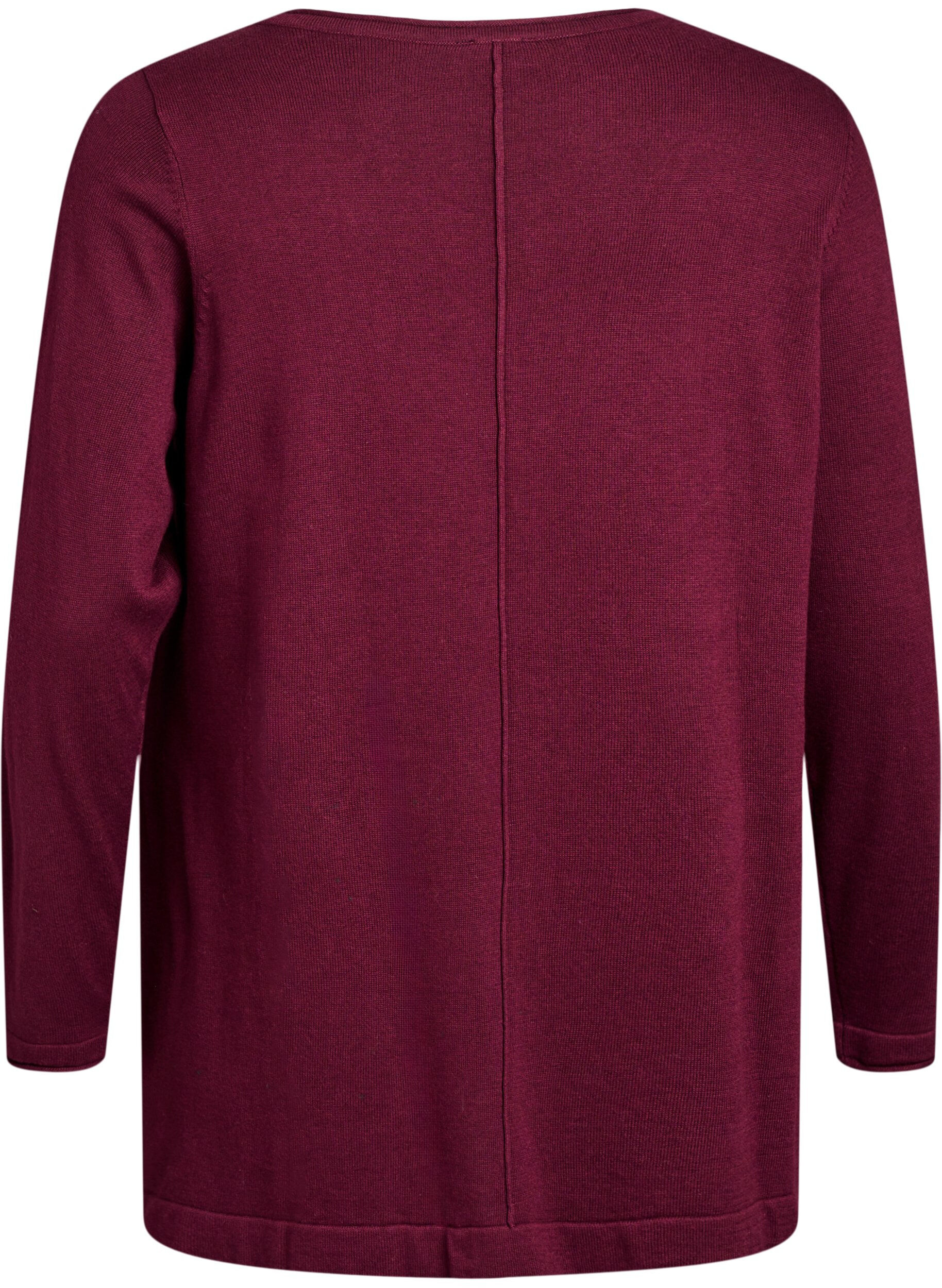 ZizziBlouse tricot&eacute;e en m&eacute;lange coton-viscose, Bordeaux fonc&eacute;, Packshot image number 1