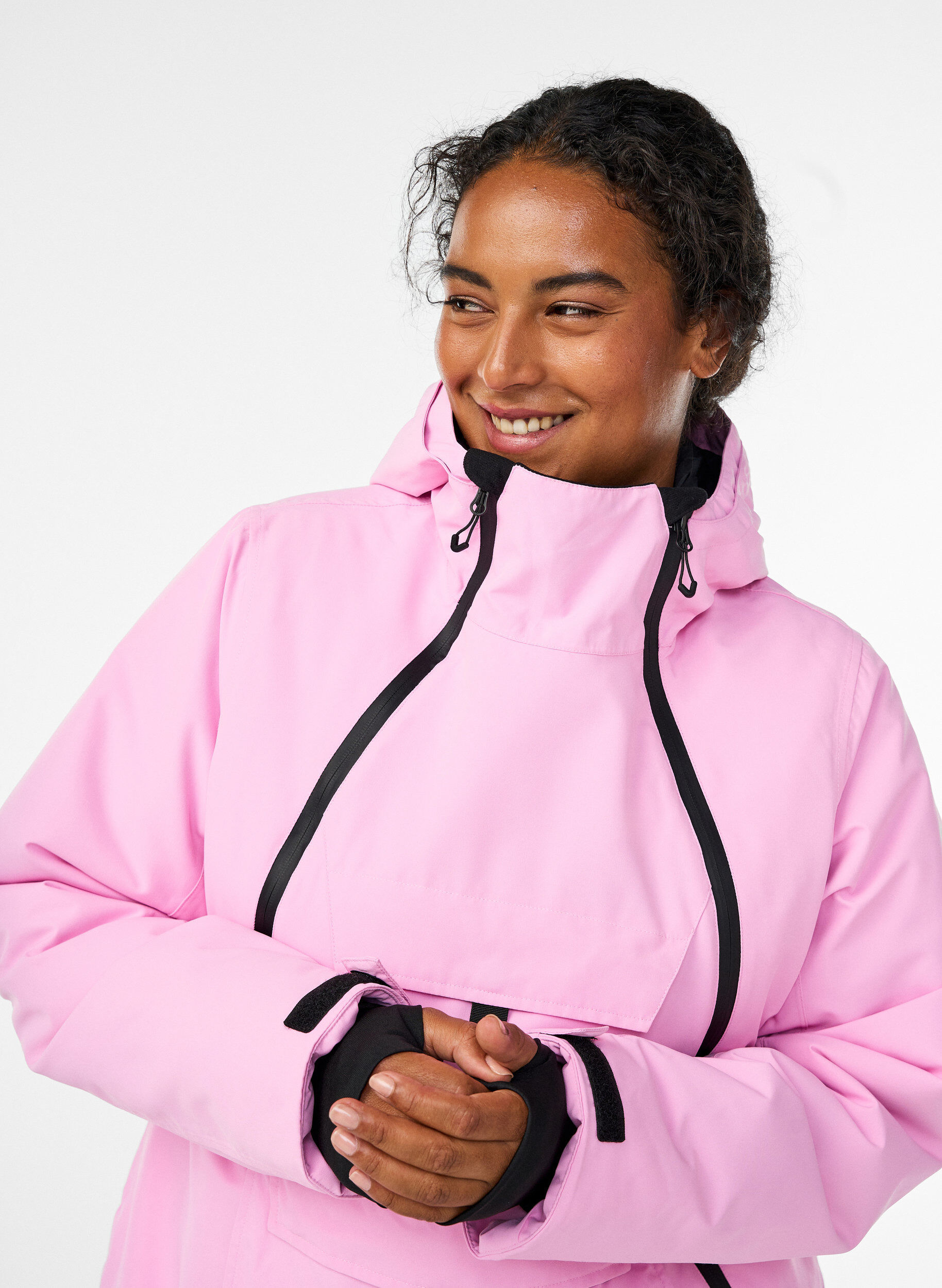Zizzi Anorak de ski fonctionnel avec capuche, Rose, Model image number 3