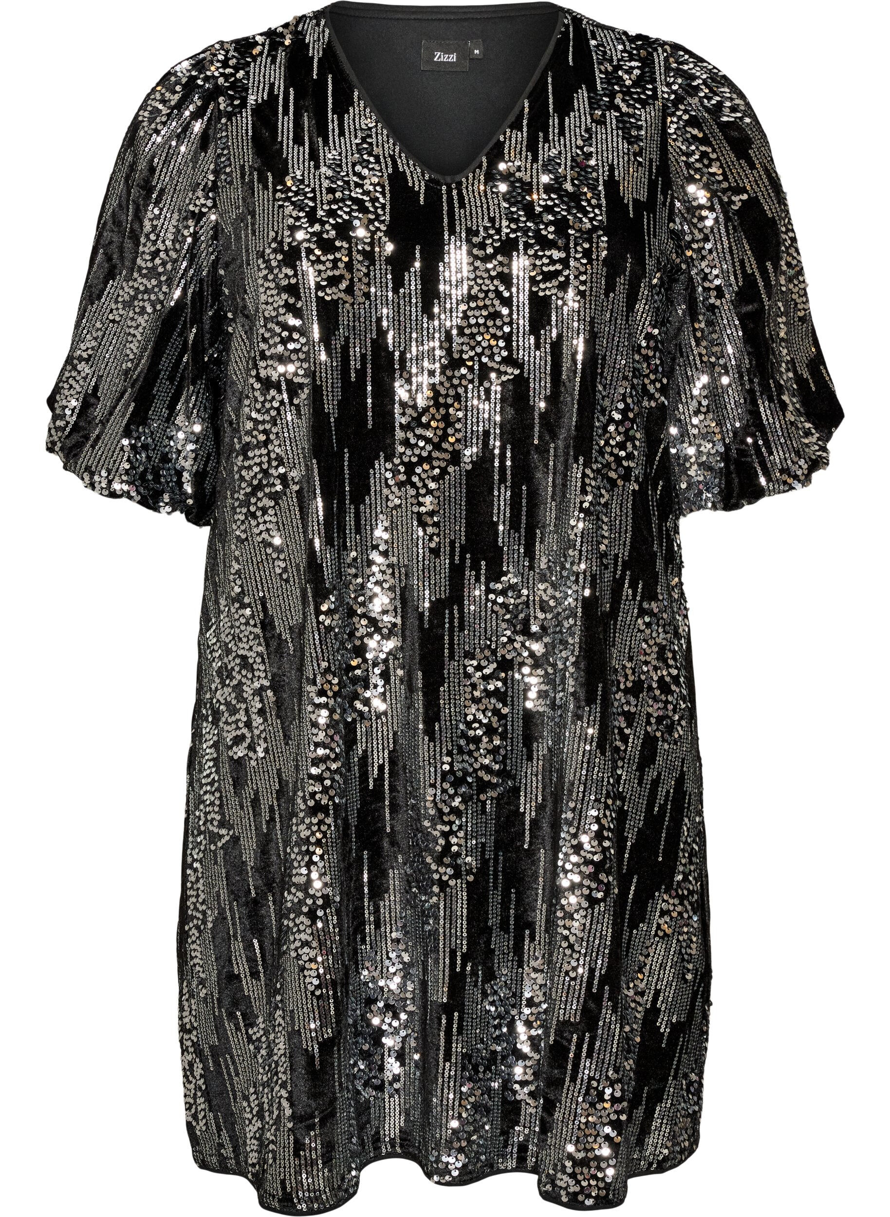 Robe courte en sequins avec des manches ballon