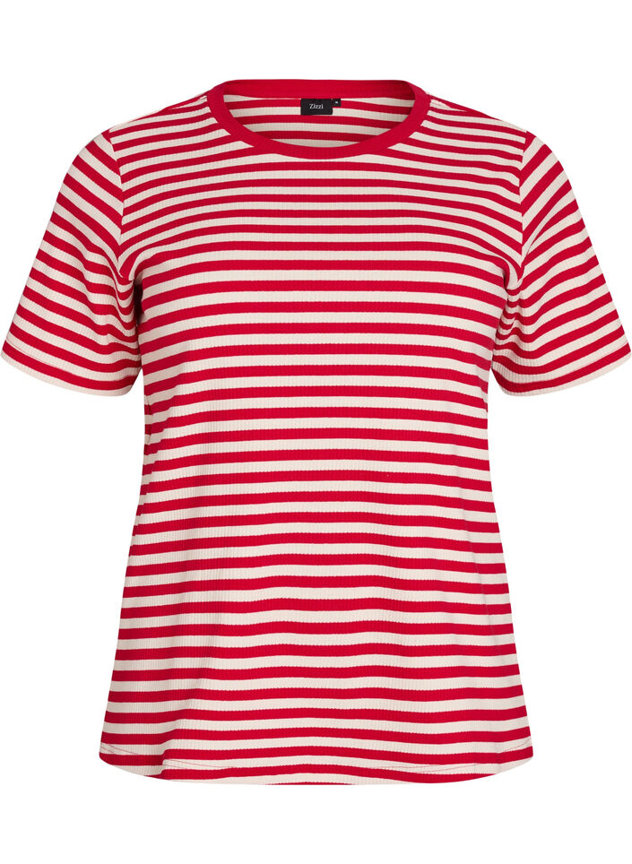T-shirt ray&eacute; &agrave; texture c&ocirc;tel&eacute;e, Rouge, Packshot image number 0