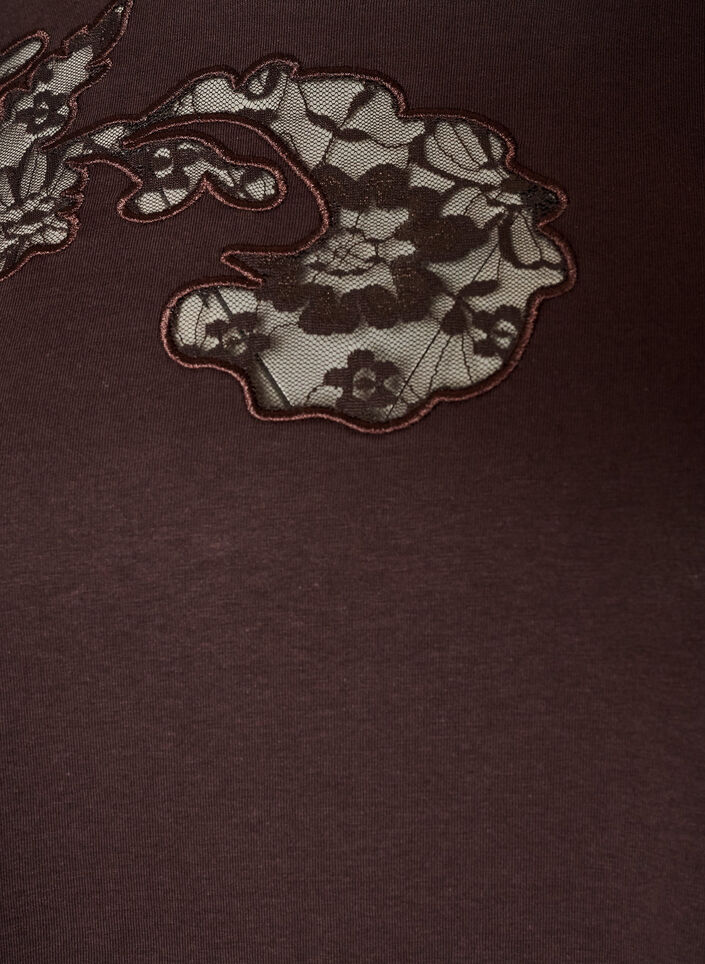 T-shirt en coton avec appliqu&eacute;s en dentelle, Marron, Packshot image number 2