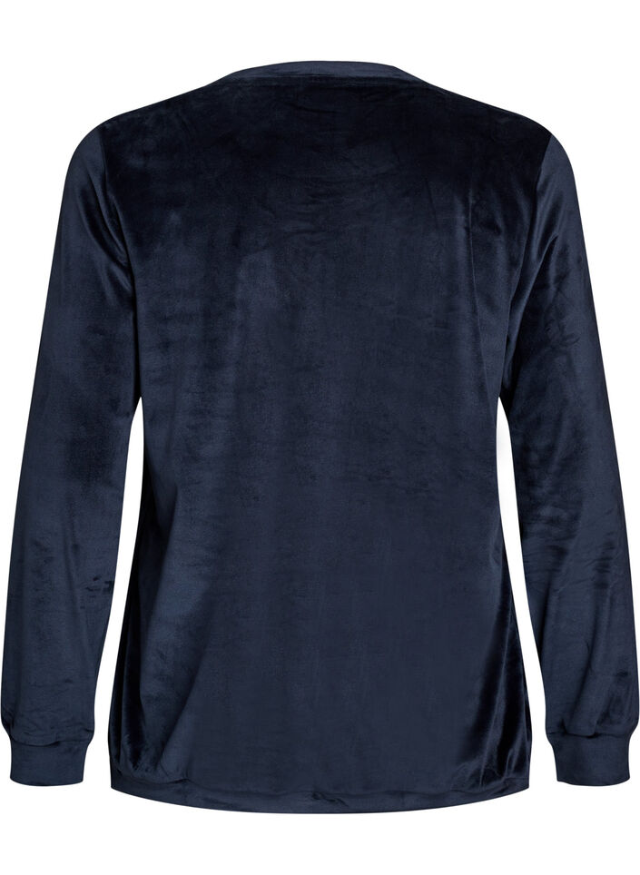 Blouse en velours avec texte brod&eacute;, Bleu, Packshot image number 1