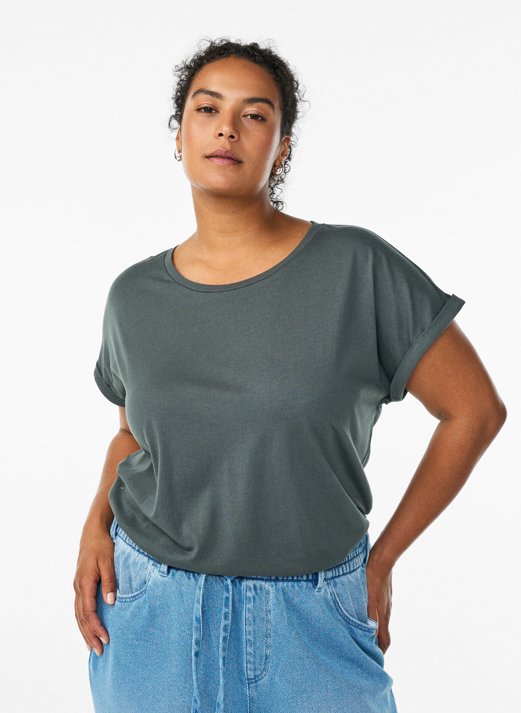 ZizziT-shirt &agrave; manches courtes en coton m&eacute;lang&eacute;, Vert fonc&eacute;, Model image number 0