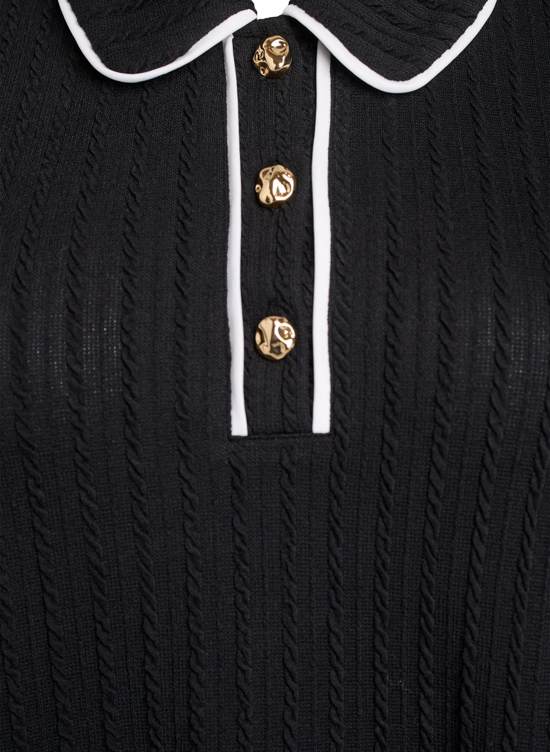 Zizzi Polo en jersey textur&eacute; avec finitions contrast&eacute;es, Noir, Packshot image number 2