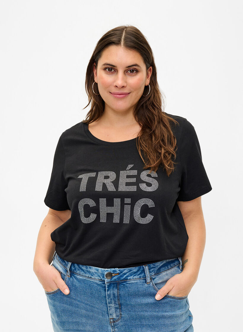 T-shirt avec rivets en coton biologique, Black W. TRÉS, Model image number 0