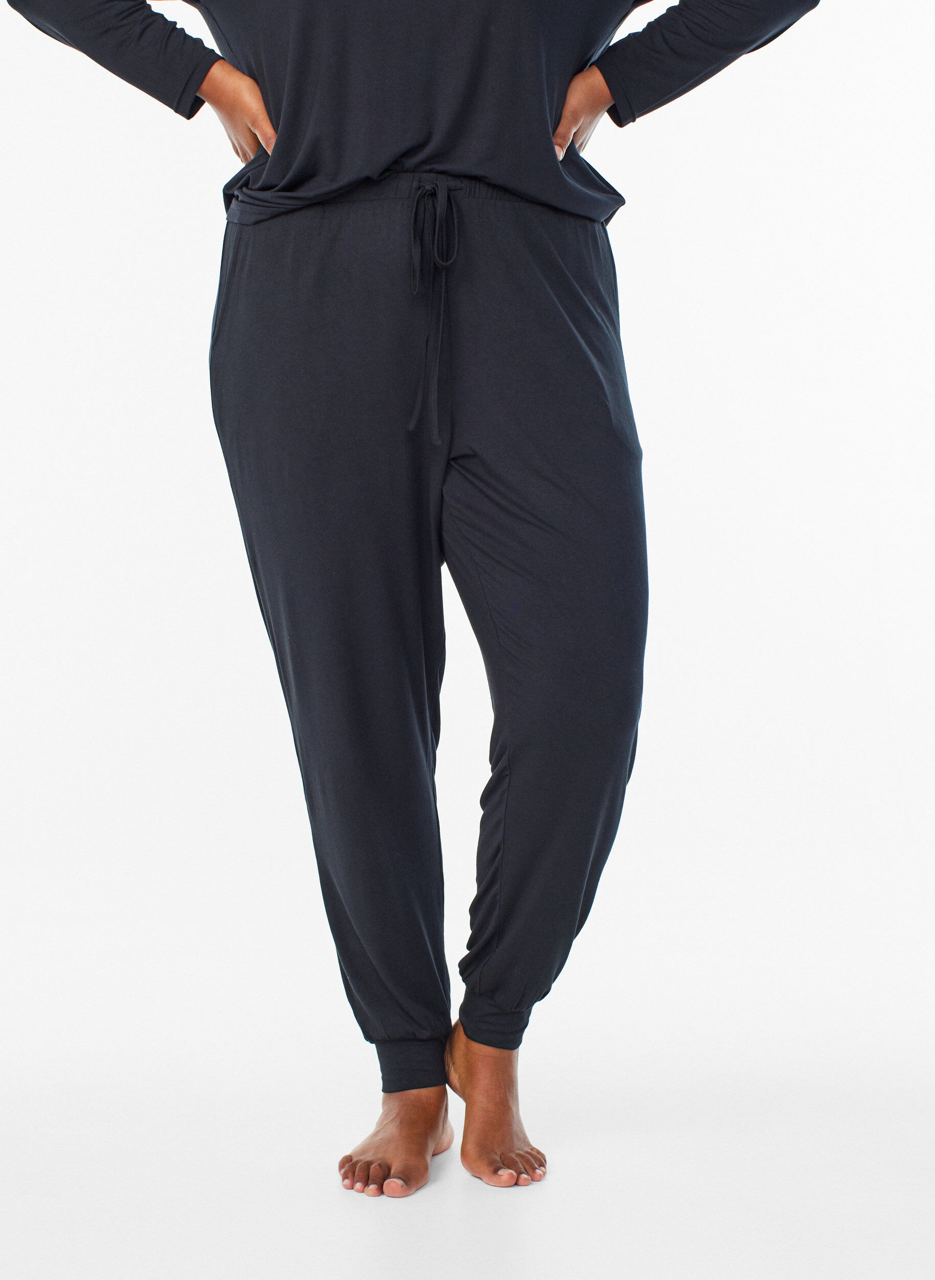ZizziPantalon de nuit taille haute en modal, Noir, Model image number 2