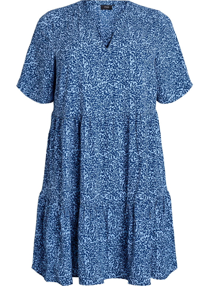Robe &agrave; manches courtes coupe trap&egrave;ze avec d&eacute;coupes, Bleu, Packshot image number 0