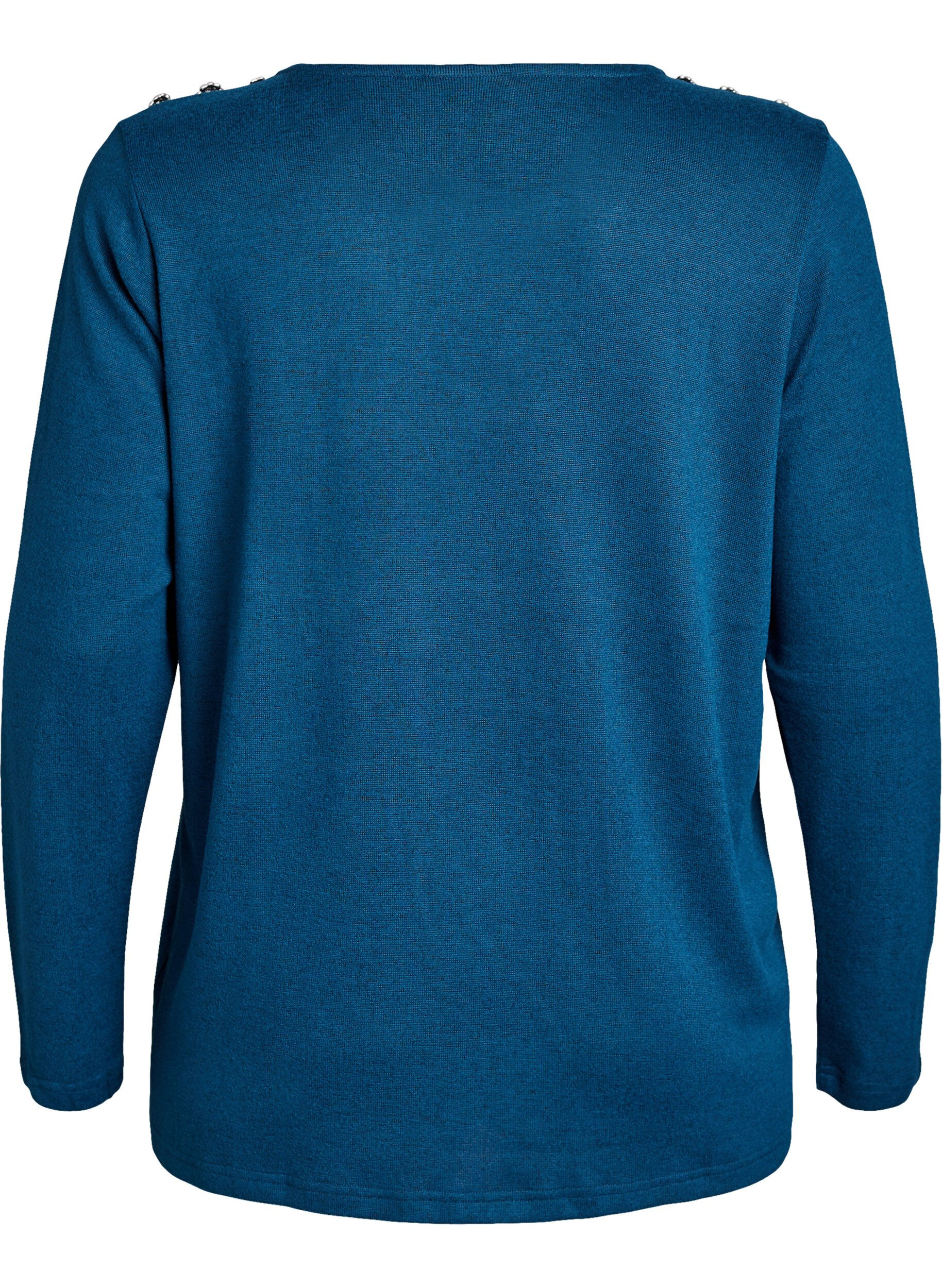 Zizzi Chemisier avec boutons d&eacute;coratifs, Bleu p&eacute;trole, Packshot image number 1