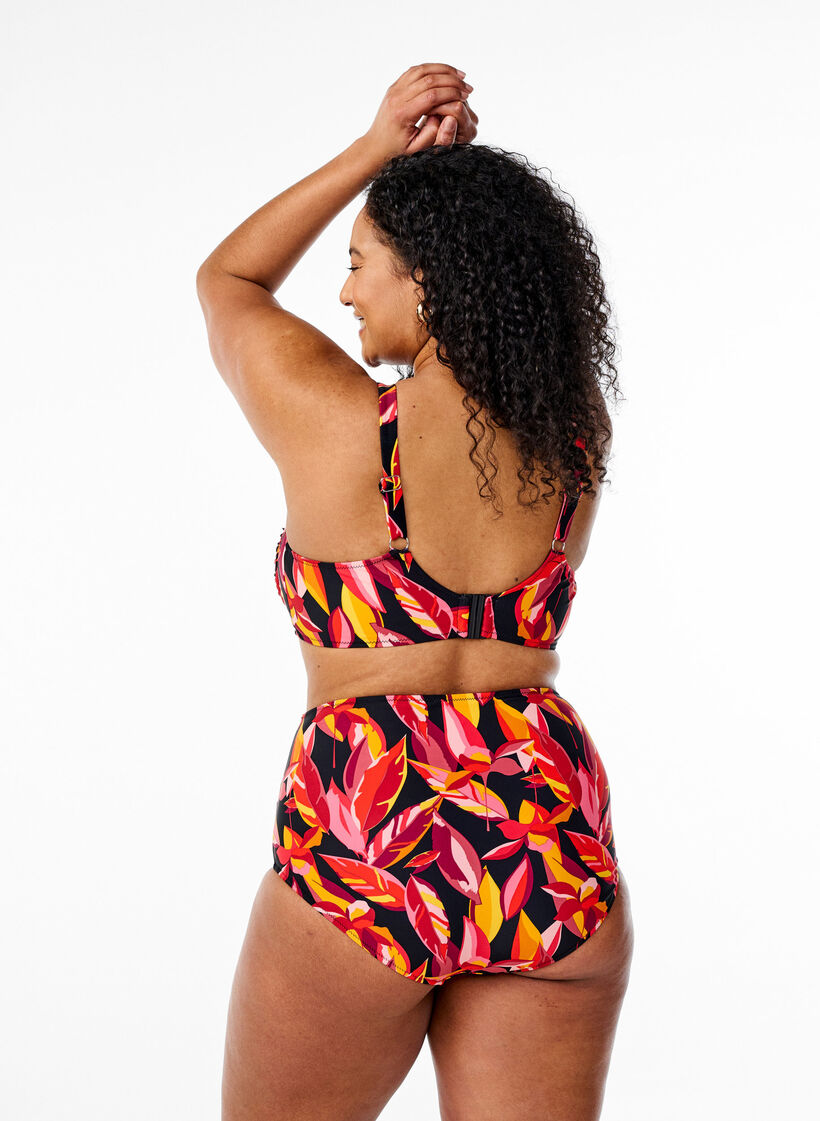 Culotte de bikini imprim&eacute;e et taille haute, Rouge, Model image number 1
