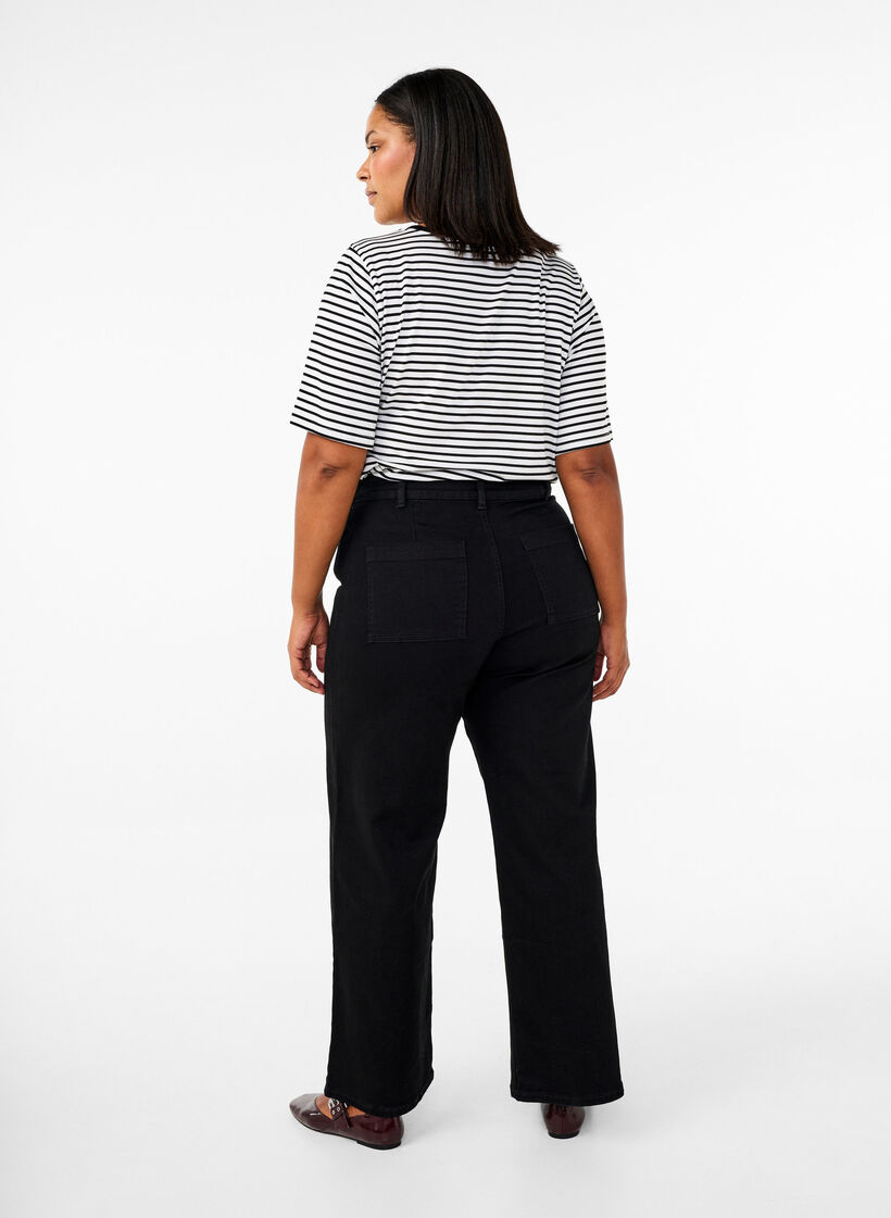 Jean large taille haute, Noir, Model image number 1