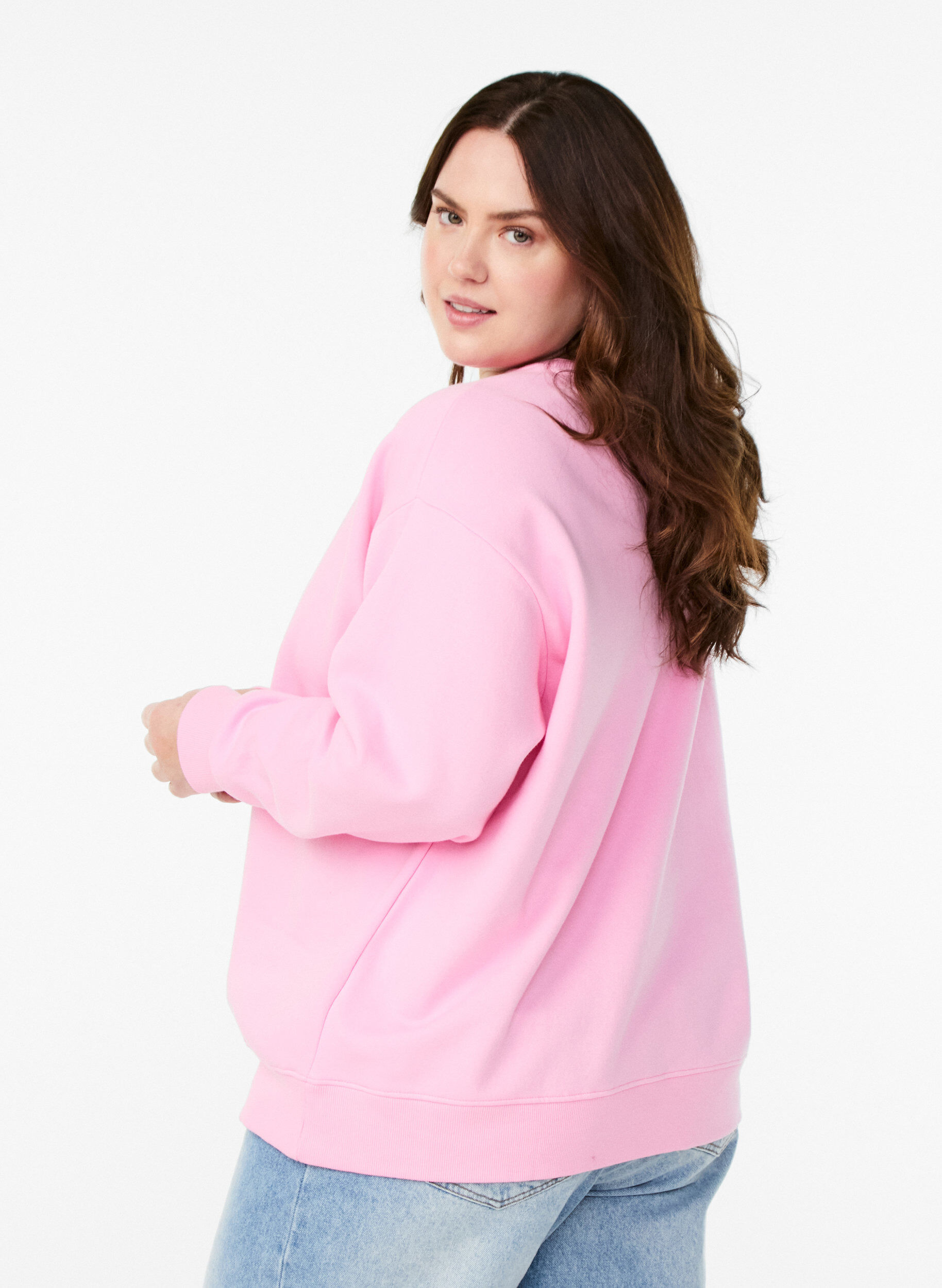 Zizzi Sweat-shirt avec texte imprim&eacute;, Bubblegum, Model image number 1