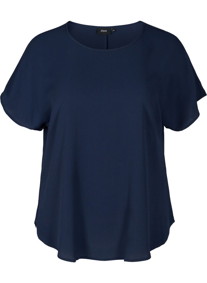Blouse &agrave; manches courtes et encolure ronde, Bleu, Packshot image number 0