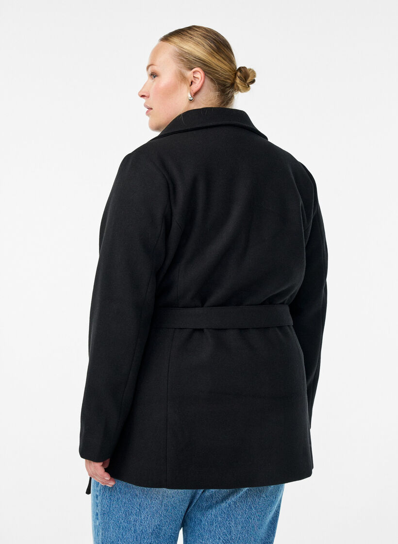 Manteau court avec une ceinture, Noir, Model image number 2