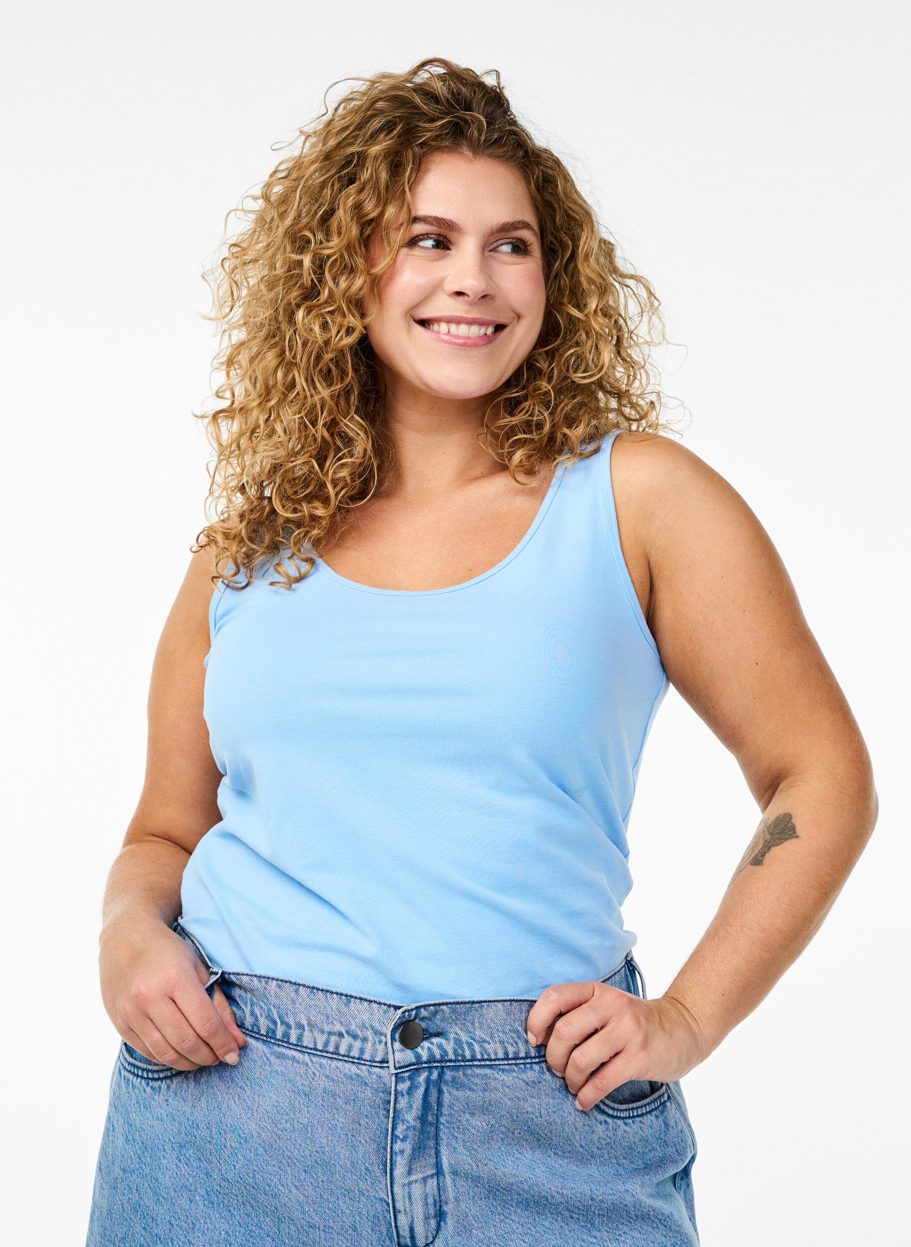 ZizziHaut uni Basic en coton, Bleu Clair, Model image number 0
