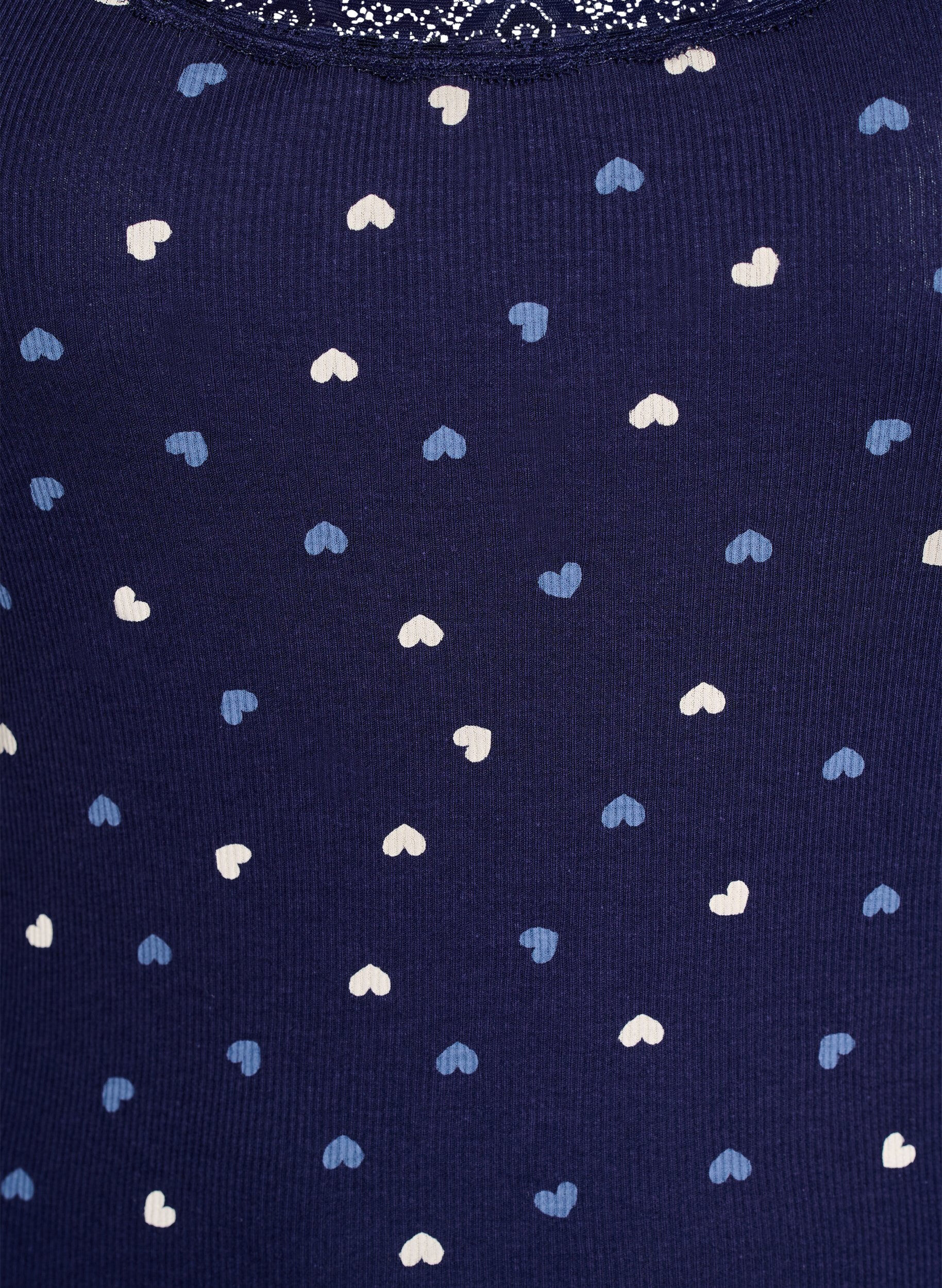 Zizzi Top avec imprim&eacute; et bord en dentelle, Bleu, Packshot image number 2