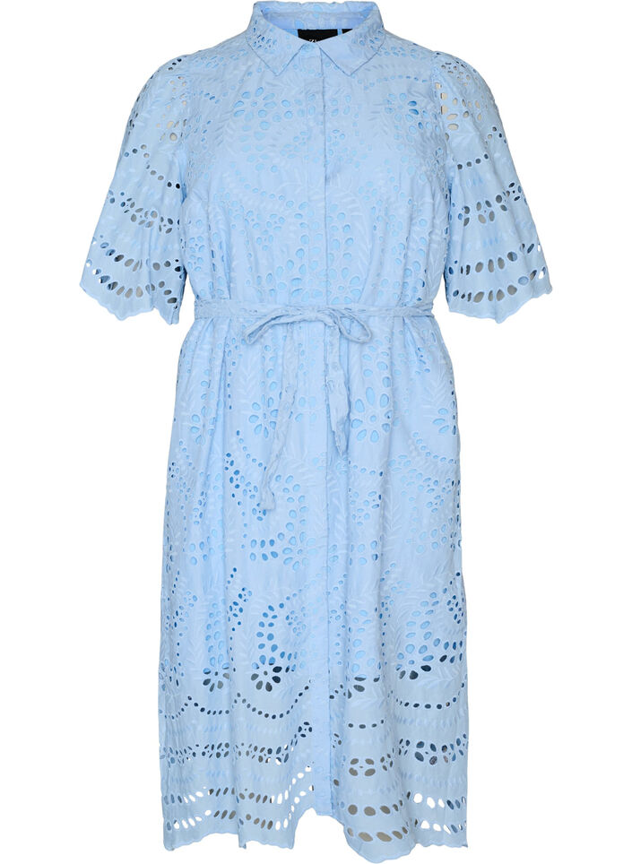 Robe chemise en broderie anglaise avec une ceinture &agrave; nouer, Bleu, Packshot