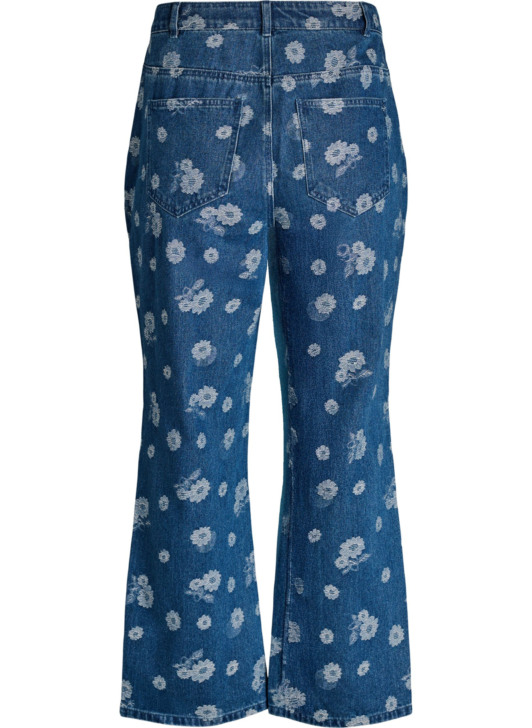 Zizzi Jean Gemma taille haute &agrave; fleurs, Bleu, Packshot image number 1