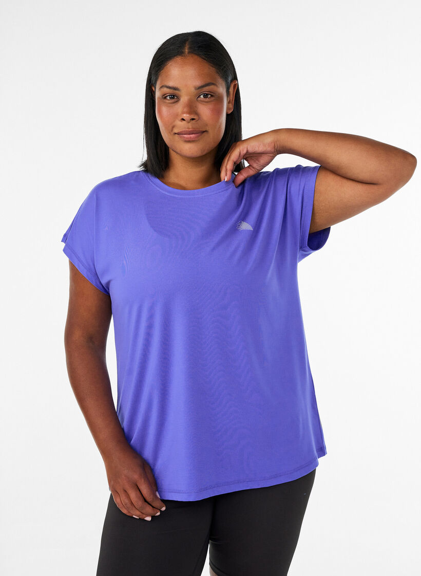 T-shirt de sport couleur unie, Bleu, Model image number 0