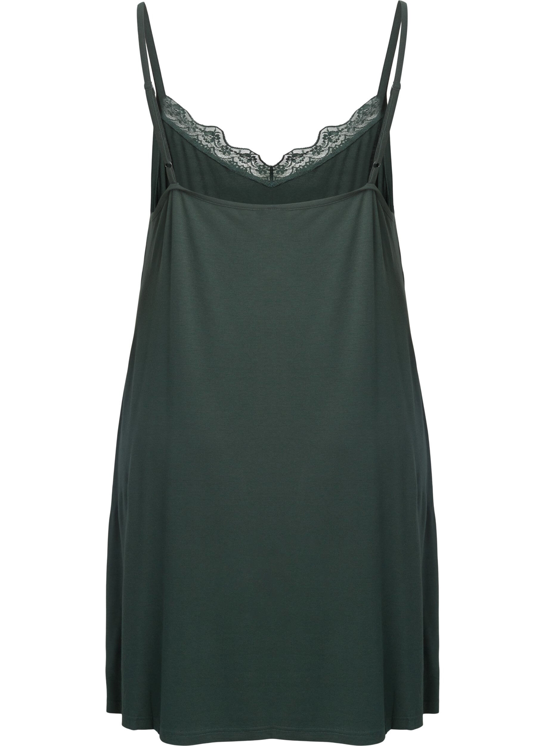 Zizzi Chemise de nuit avec bord dentelle en viscose, Vert fonc&eacute;, Packshot image number 1
