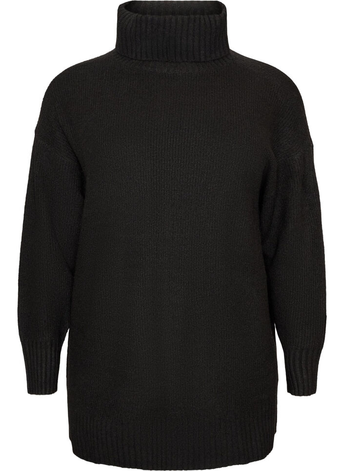 Pull en maille l&acirc;che avec col roul&eacute;, Noir, Packshot image number 0