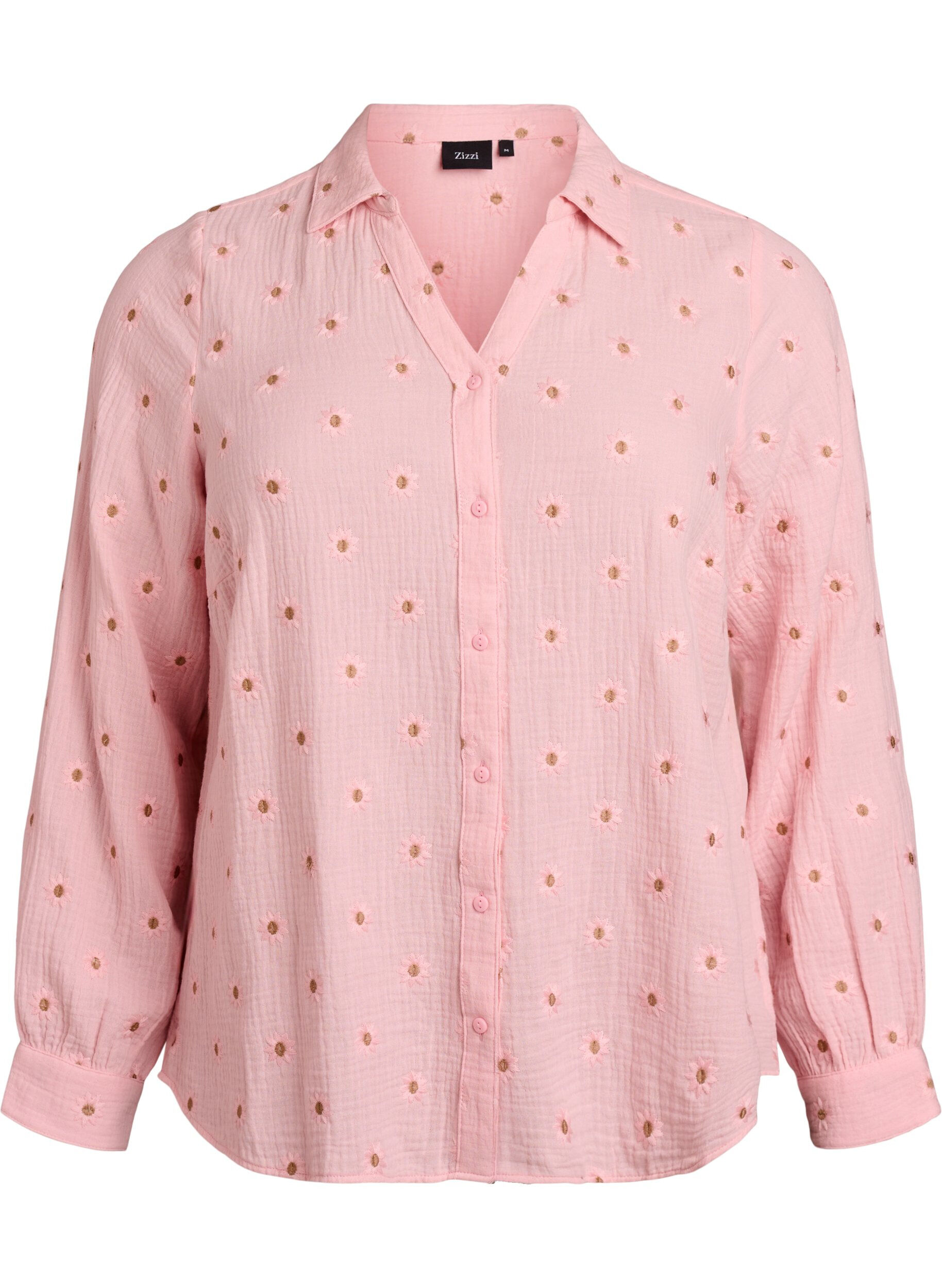Zizzi Blouse &agrave; manches longues en mousseline de coton avec motifs brod&eacute;s, Rose, Packshot image number 0