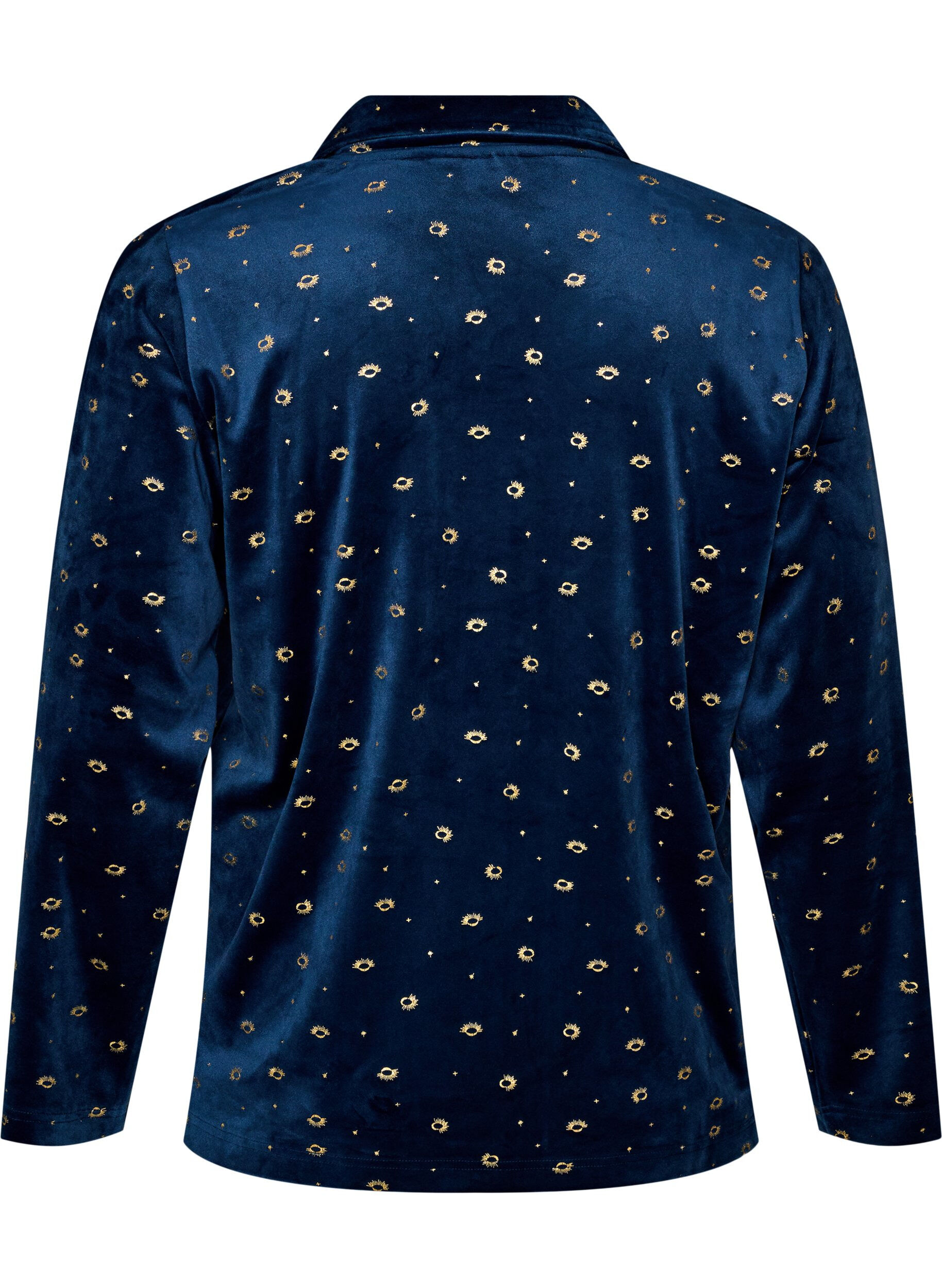 ZizziChemise de pyjama en velours avec un imprim&eacute; int&eacute;gral, Bleu, Packshot image number 1
