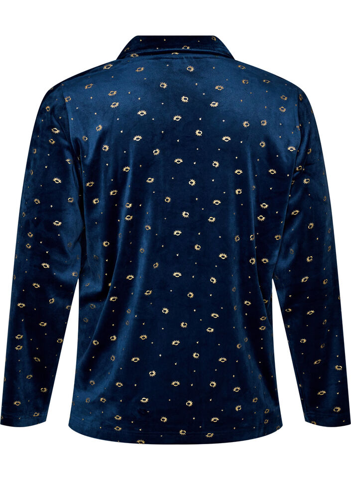 Chemise de pyjama en velours avec un imprim&eacute; int&eacute;gral, Bleu, Packshot image number 1