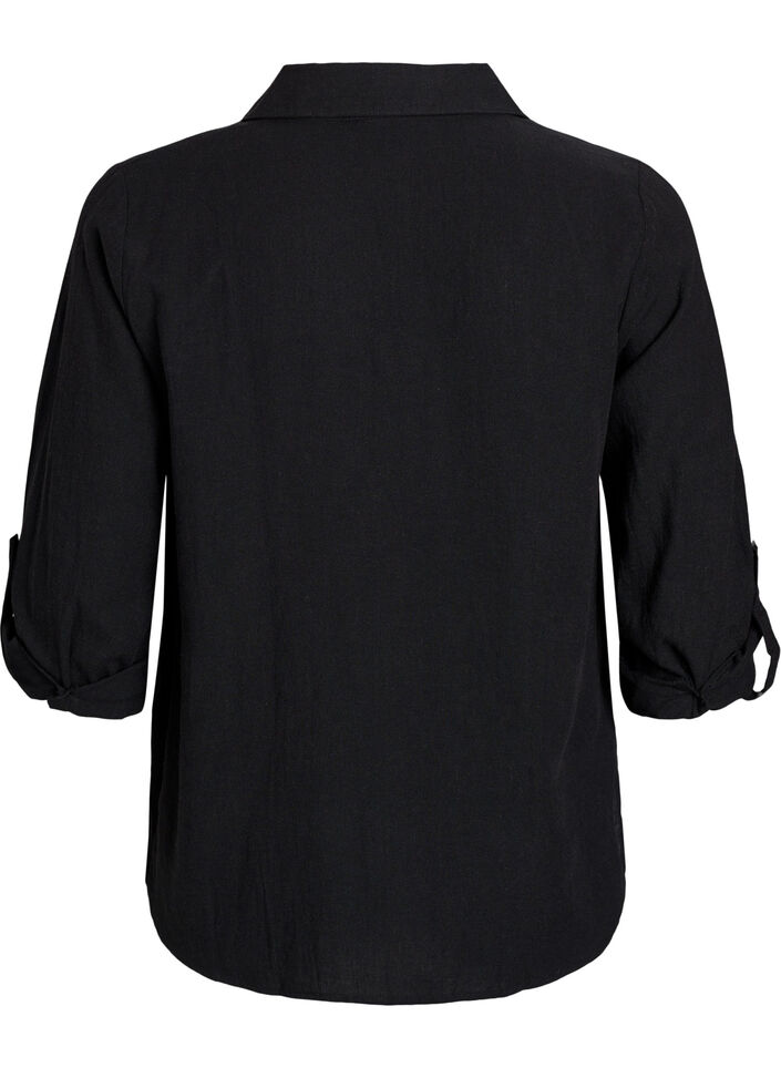 Chemise en lin et viscose avec manches 3/4, Noir, Packshot image number 1
