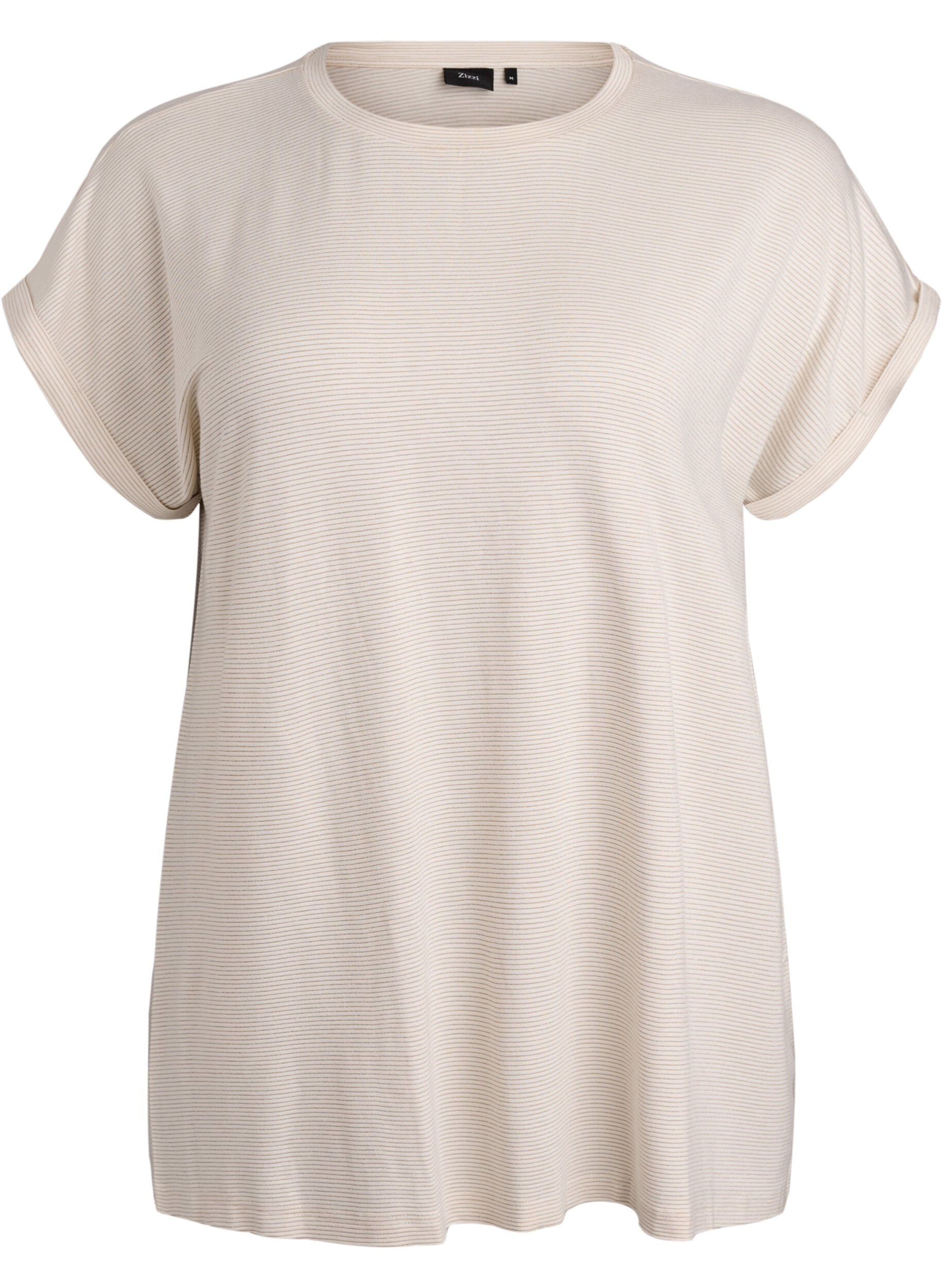 ZizziT-shirt en viscose &agrave; rayures paillet&eacute;es, Vanille, Packshot image number 0