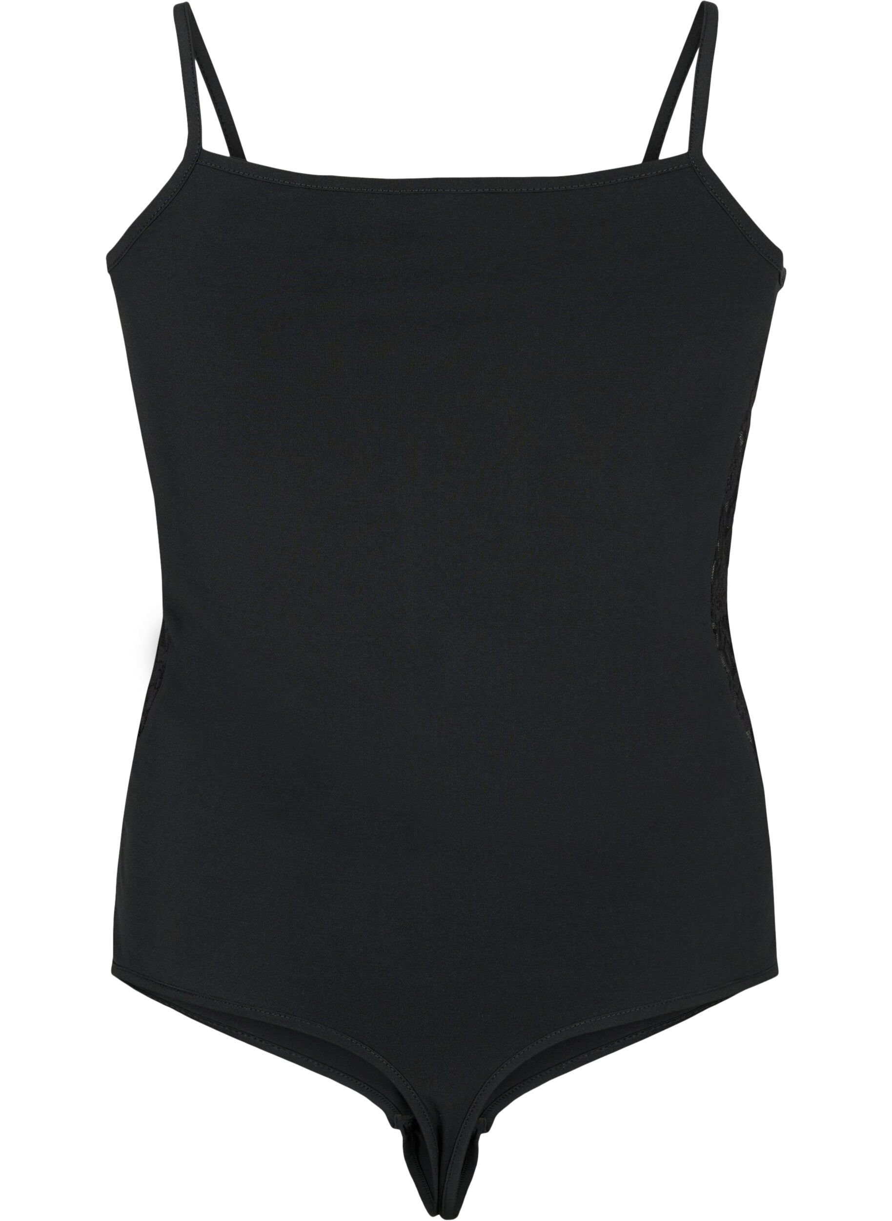 Zizzi Bodystocking avec de la dentelle et des bretelles fines, Black, Packshot image number 1