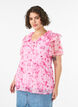 Blouse fleurie avec col &agrave; volants et effet peplum, Rose, Model image number 0
