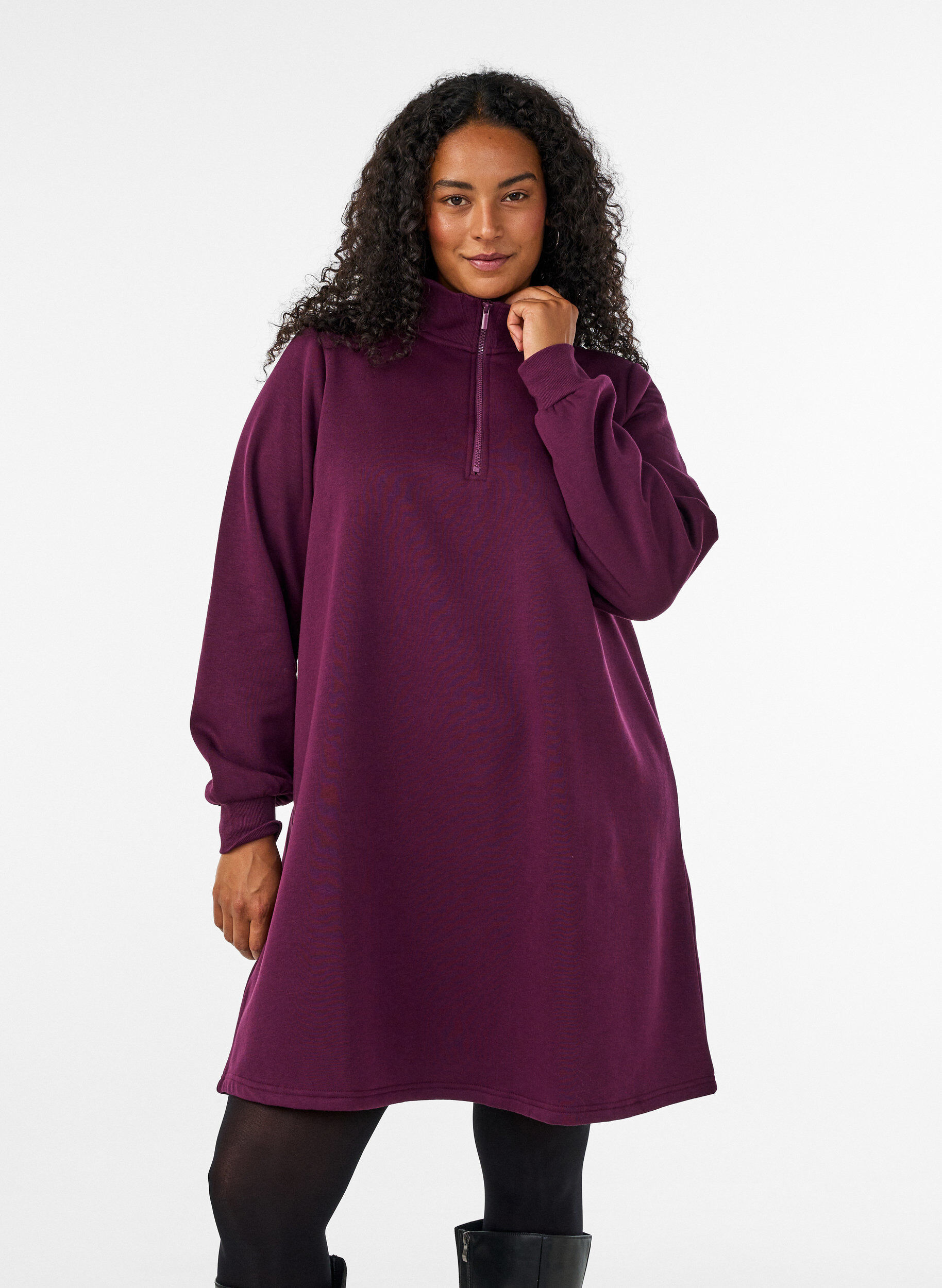 ZizziRobe sweat avec col montant c&ocirc;tel&eacute; et zip, Violet, Model image number 0