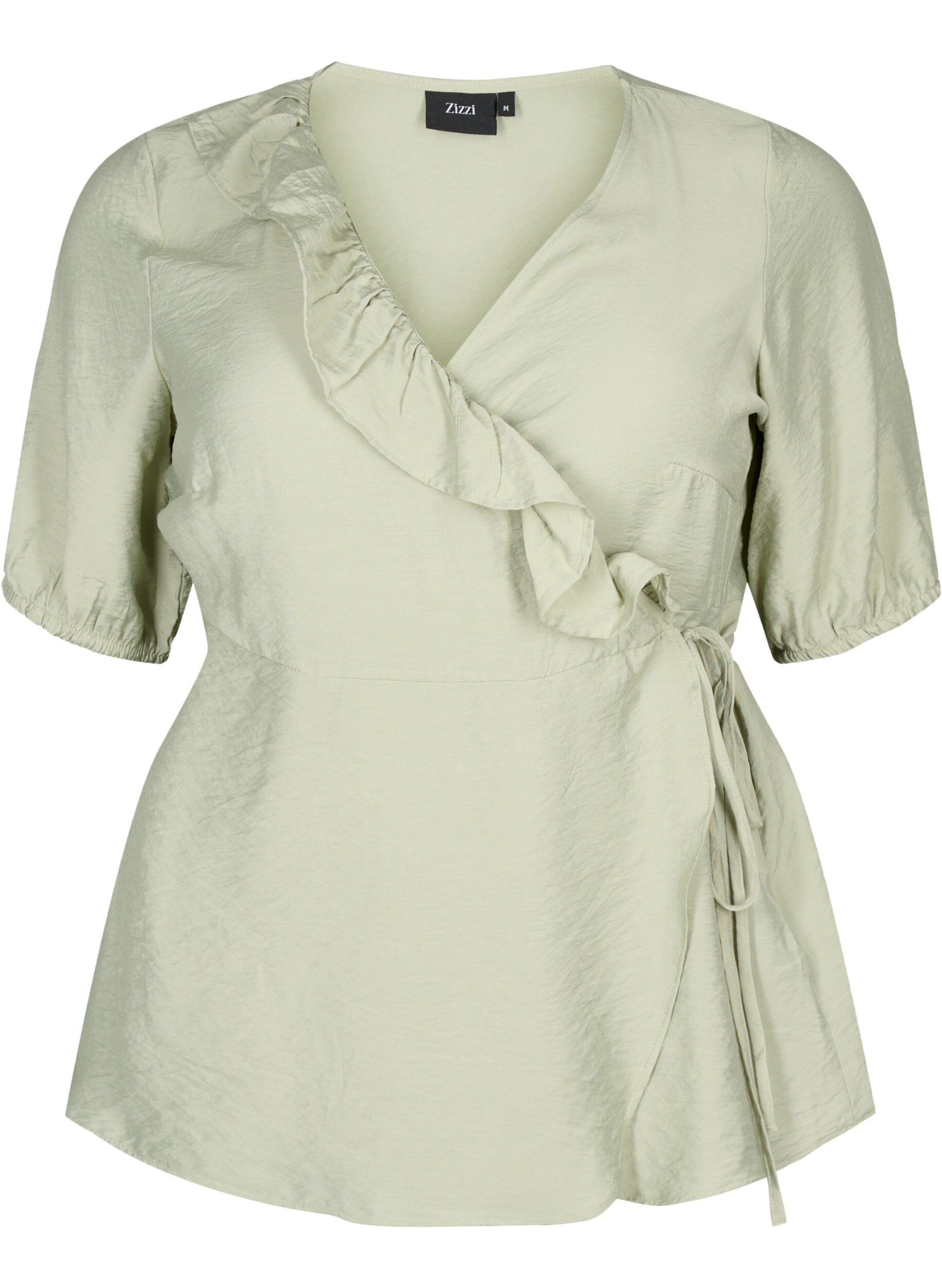 Zizzi Blouse cache-c&oelig;ur en viscose avec manches mi-longues, Seagrass , Packshot image number 0