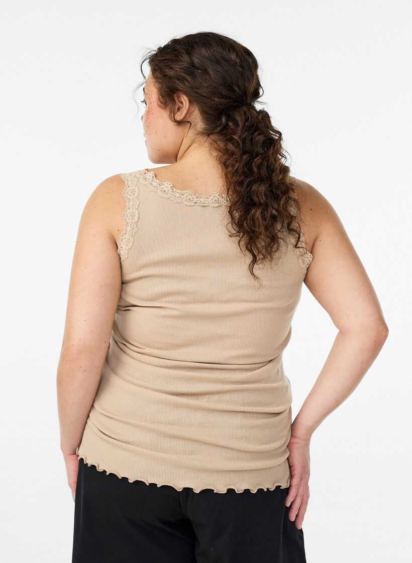 Haut avec bordure en dentelle, Beige, Model image number 2