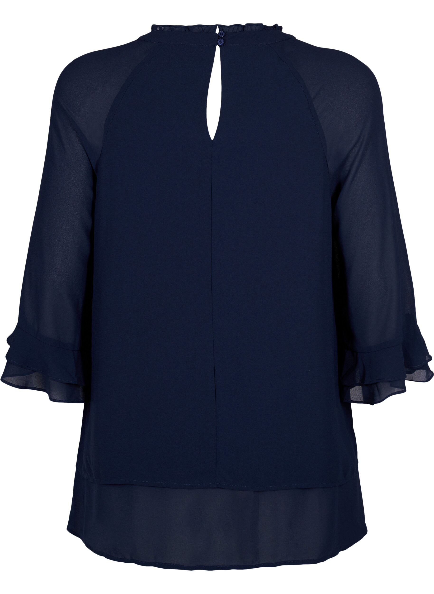 Zizzi Blouse &agrave; fond asym&eacute;trique et manches 3/4, Navy Blazer, Packshot image number 1